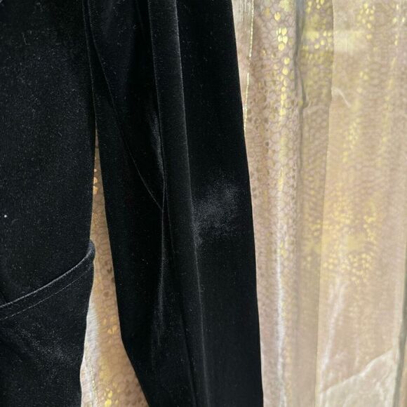 Zara Deep Black Velvet Wrap Front Tie Back Long Sleeve Bouse Medium - Picture 5 of 7